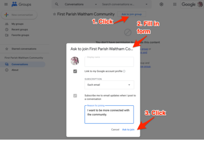 Three steps to ask to join the group.